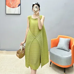 Miyake Pleated Dress Women's 2024 Spring New High-end Design Pleated Sleeveless Loose Temperament Solid Color Long Skirt