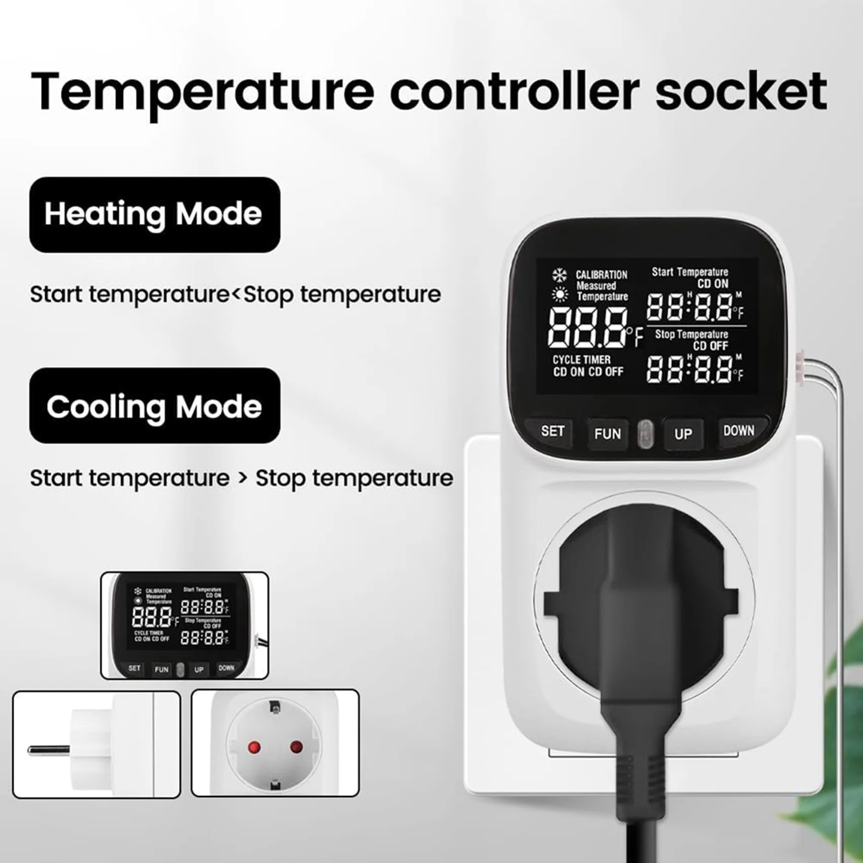 

【PROMOTION】3X Digital Plug In Thermostat Outlet120v Heating Cooling Control 110V 15A Celsius Fahrenheit Display, US Plug