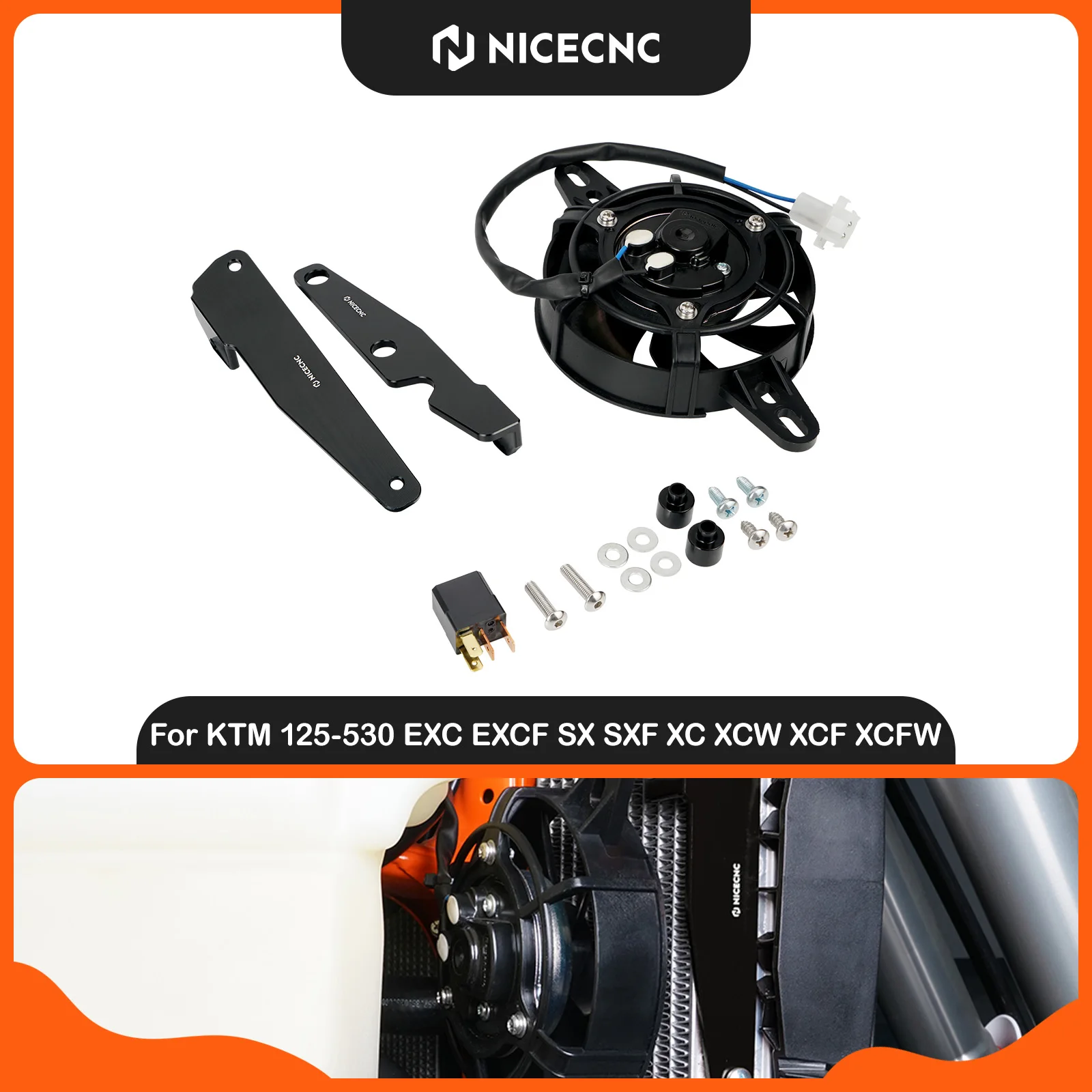 NICECNC For KTM EXC 300 EXCF 350 XCW500 2017-2023 Electric Radiator Cooling Fan Set For Husqvarna TE300 FE501 GasGas EC300 EC250