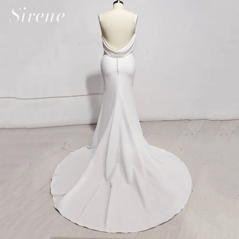 Simple Mermaid Wedding Dresses Women 2024 White V-Neck Satin Spaghetti Straps Backless Bridal Gown Sweep Train Vestidos De Novia