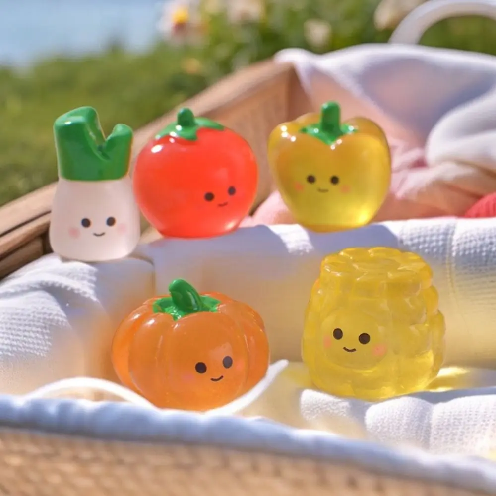 Cute Simulation Luminous Vegetables Mini Broccoli Tomato Vegetables Figurines Miniatures Realistic DIY Decorations
