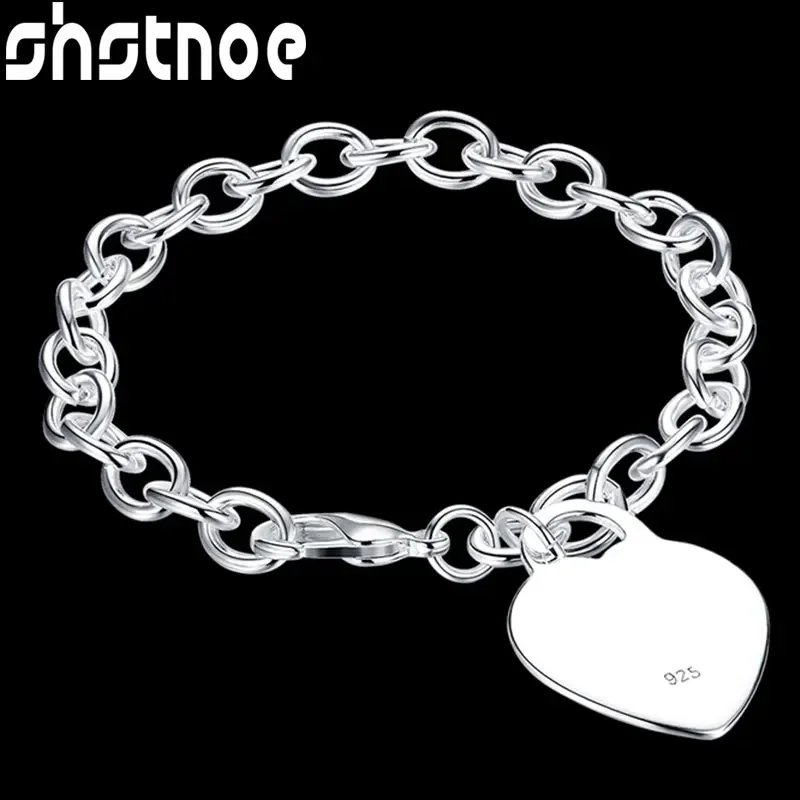 

SHSTONE 925 Sterling Silver Heart Bracelet For Women Jewelry Fashion Hand Chain Silver Bracelets Wedding Engagement Party Gift