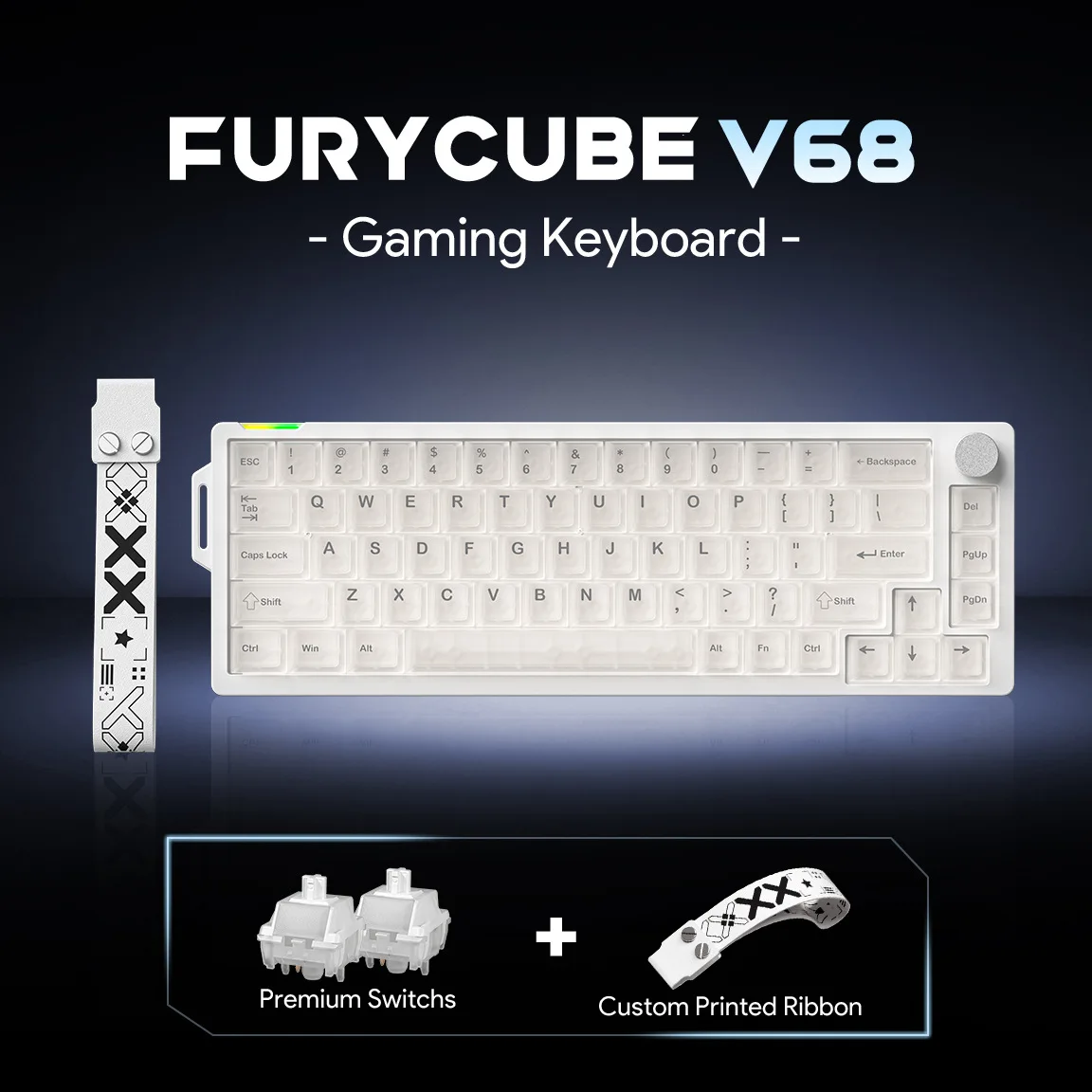 FURYCUBE V68 Hot-Swappable Mechanical Keyboard Smart Volume Knob 68 Key RGB Wired Music Rhythm Web Driver Gaming Keyboard for PC