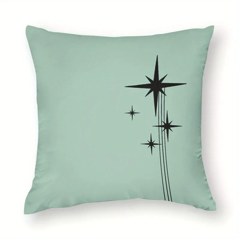1pc 1950s Atomic Age Vintage Starburst Mint Green and Black Double-Sided Print Polyester Pillowcase - Zipper Closure, Machine Washable, Suitable for Indoor/Outdoor Sofa, Bedroom, Living Room Decor, Pillow Insert Not Included, for Sofa Cushions