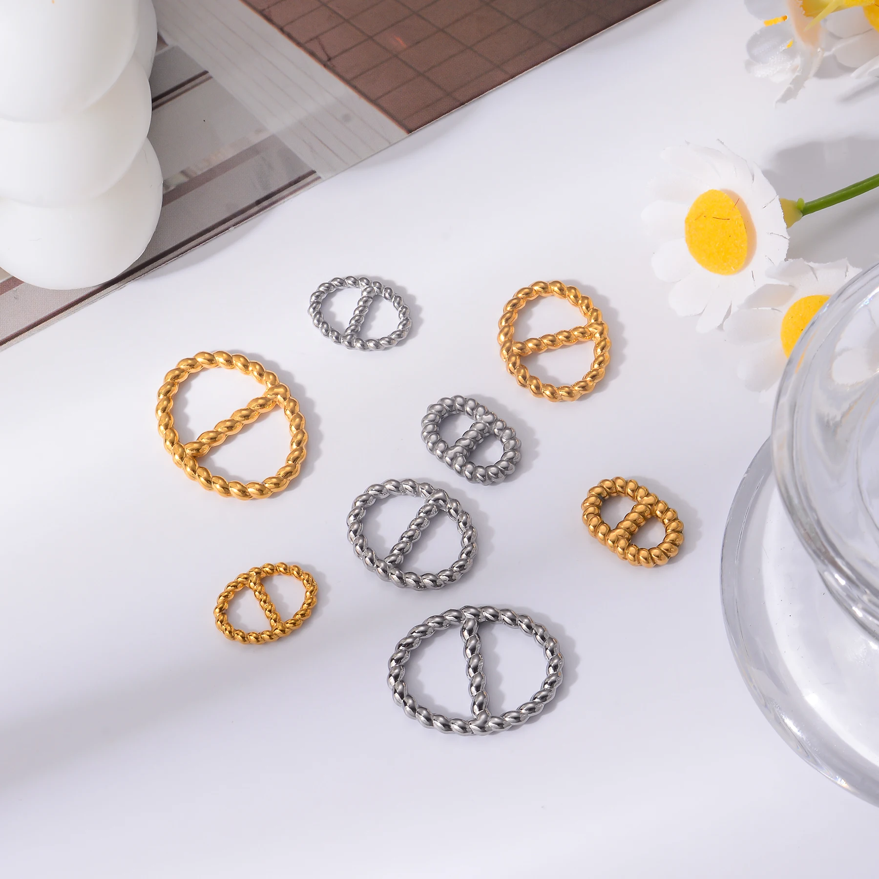 10 Stück/Set, Edelstahl-Verbindungsstücke, Anhänger in Goldfarbe, geometrische Form, Schweinenasen-Charms für die Herstellung von Halsketten, Armbändern und Schmuck im DIY-Stil. – Detail 5