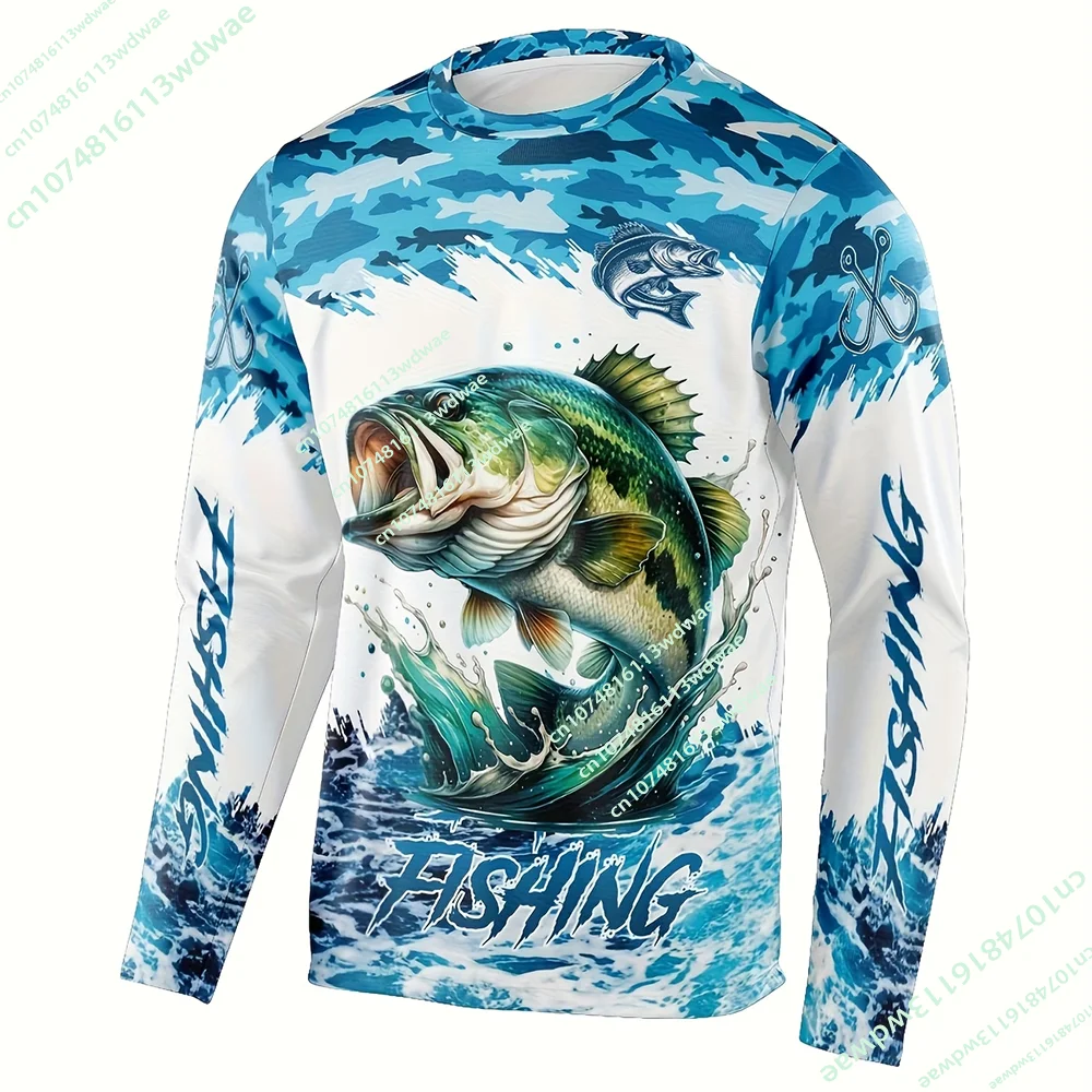 

Men's Fishing Graphic Long Sleeve Shirt Breathable Casual Sports Top with Vibrant Fish Design for Spring Summer Fishing Shirt