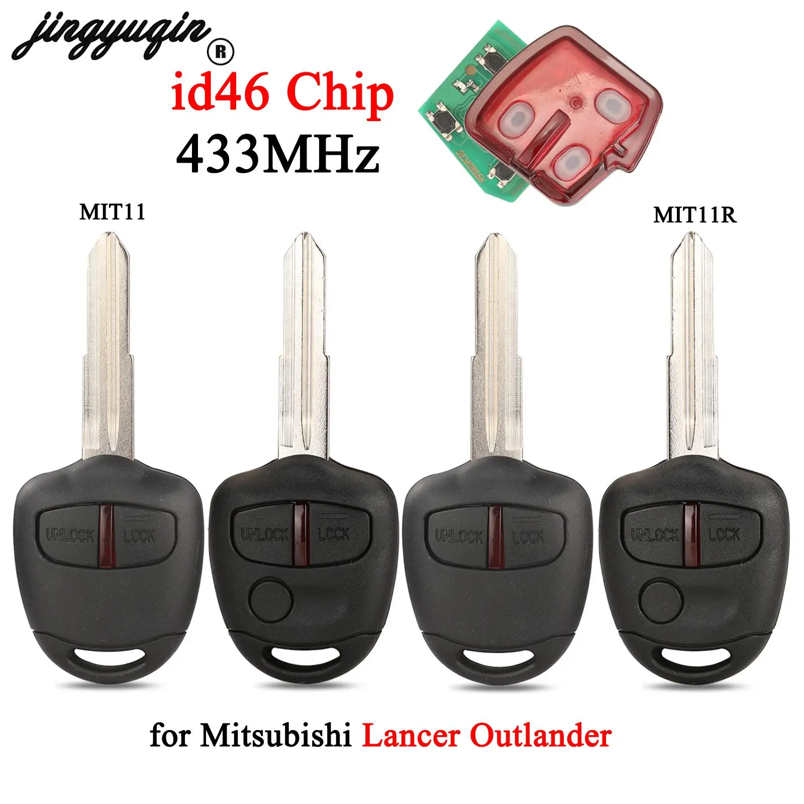 jingyuqin 2/3 Buttons 433MHz Car Remote Key id46 chiip For Mitsubishi Lancer Outlander Pajero MIT11/ MIT11R Blade Repalcement