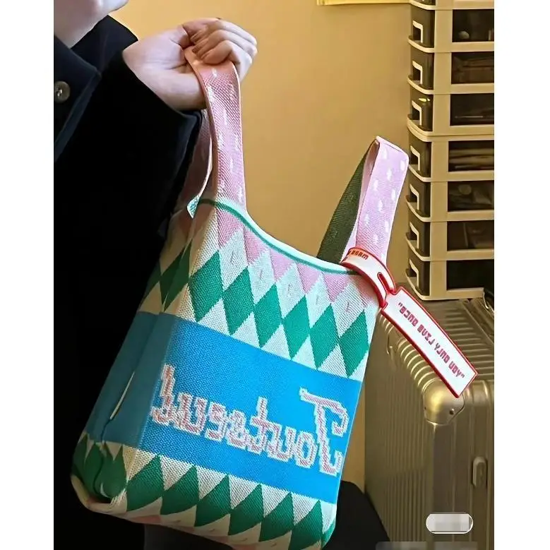 Borsa da polso lavorata a maglia borsa Boho da donna borsa a tracolla a tracolla Casual borsa da polso con nodo borsa da donna riutilizzabile borsa