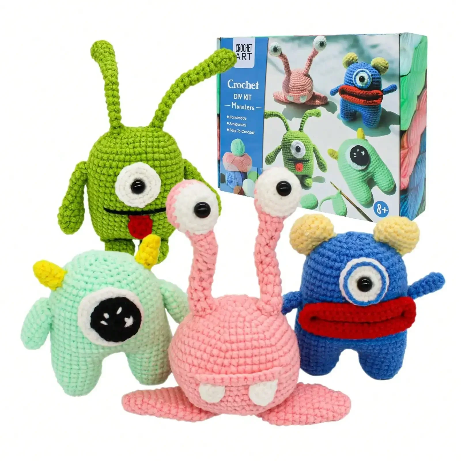 Zestaw do szydełkowania, 4PCS Monster DIY Zestaw do szydełkowania zwierząt dla początkujących, łatwy do nauki szydełkowania zestaw Amigurumi dla początkujących