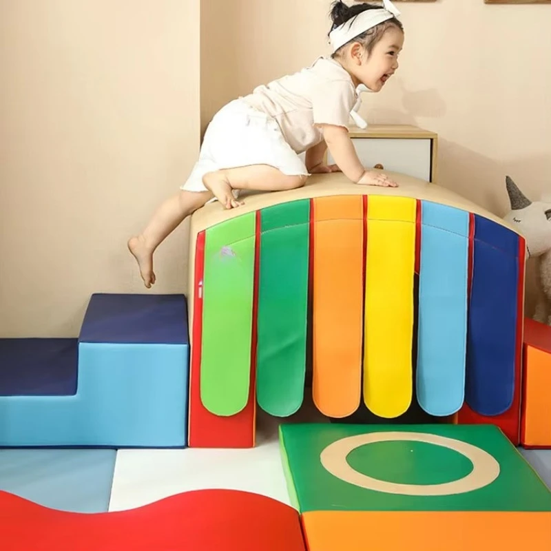 Infant indoor soft play device with sensory mirror tunnel climber for sensory training in childcare centers