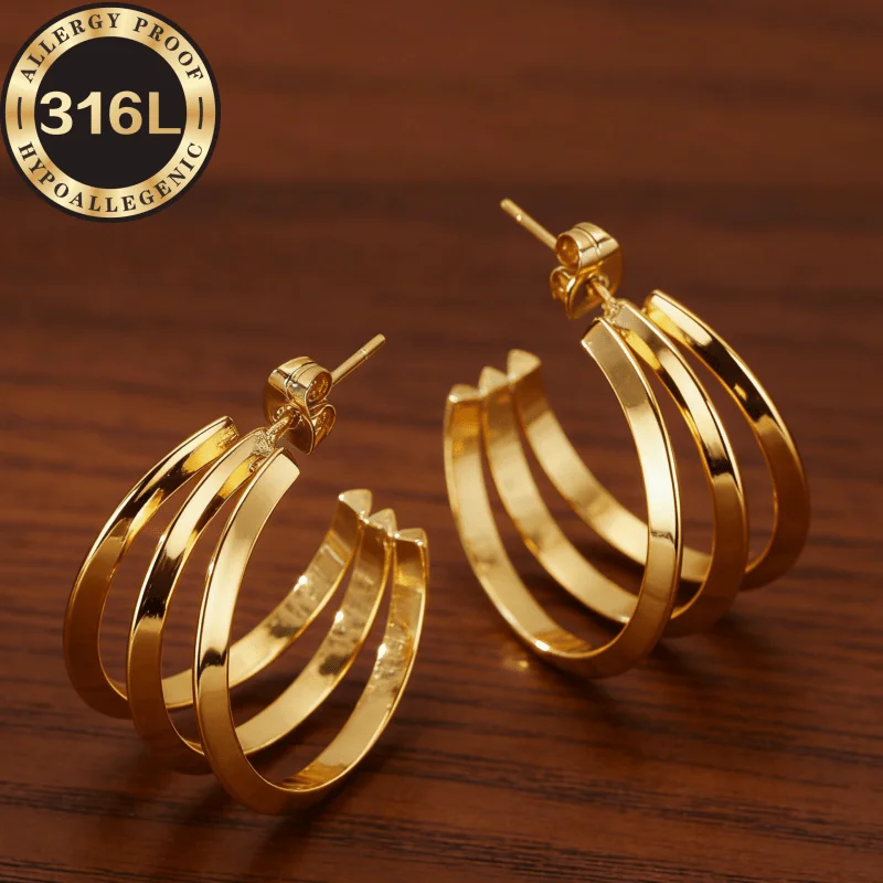 Anti-allergic 316L stainless steel, triangular three-wire open round, anti-fading, comfortable and versatile, simple and elegant