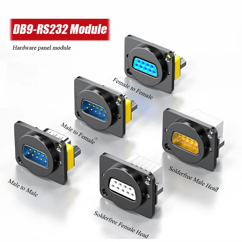DB9 Serial Port Socket Hardware Panel Module 9 Pin RS232 Solderless Plug Industrial Female to Female to Male to Male Connector