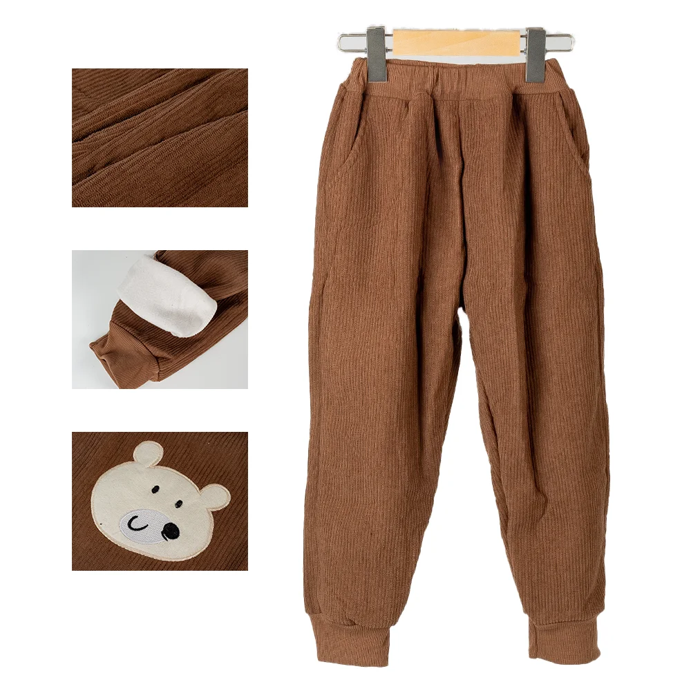1pcs Kids Jogger Pants Elastic Waist Trousers Boys Girls Casual Loose Corduroy Pants Autumn Winter Children Bottoms With Pockets