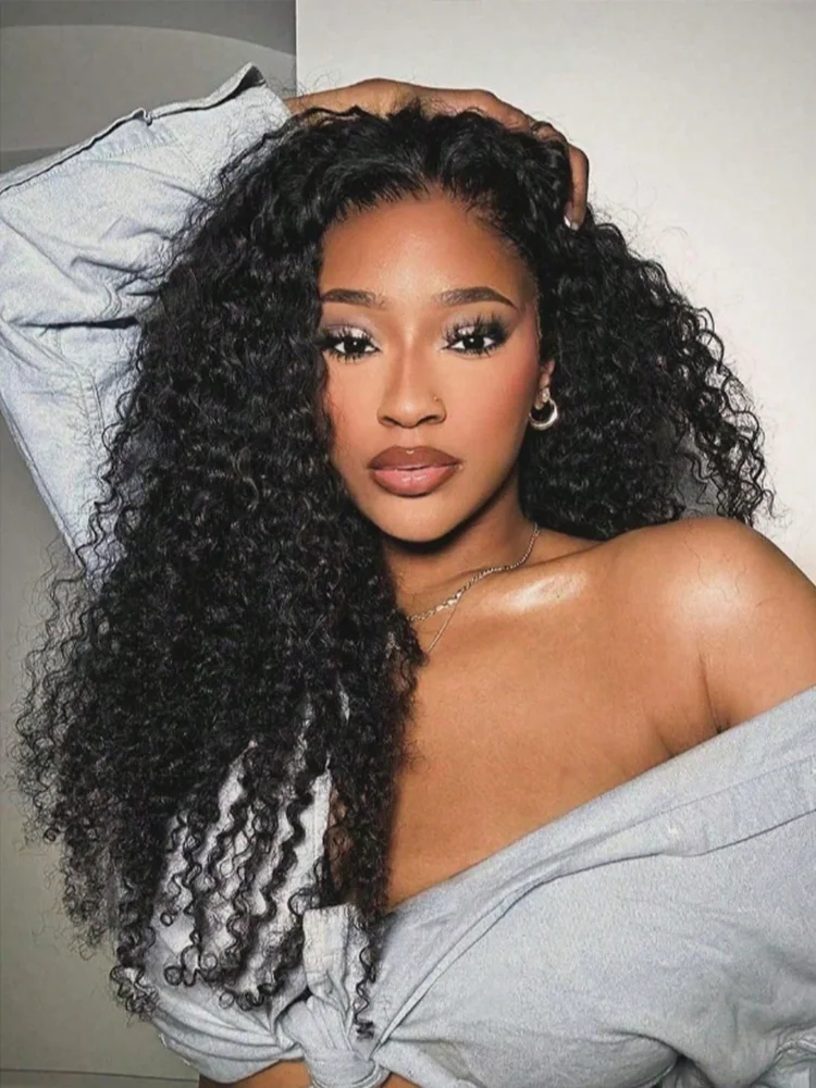 Parrucca mezza testa Jerry Curly in capelli umani al 250%, 3 in 1, senza cuciture, reversibile, senza colla, pronta da indossare, in veri capelli, ideale per principianti e uso quotidiano.