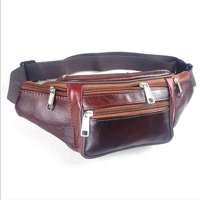 Bolsa de cintura de couro genuíno para homens, Fanny Pack engraçado, saco de cinto, bolsa de corrente para telefone