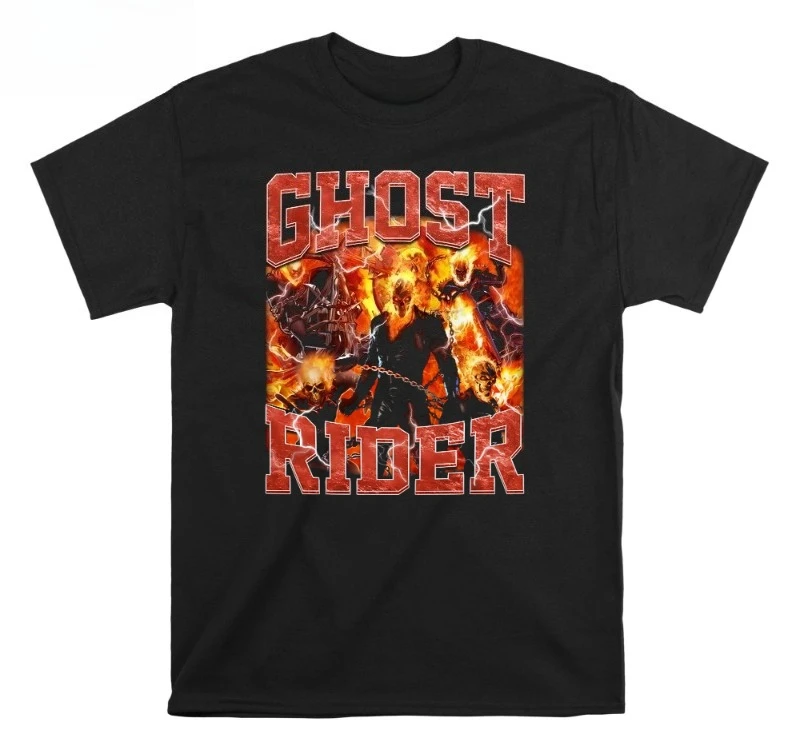 Verano Venta caliente Ghost Rider Marvel Comics cuello redondo Camiseta de manga corta con capucha Gildan de gran tamaño Unisex 6903