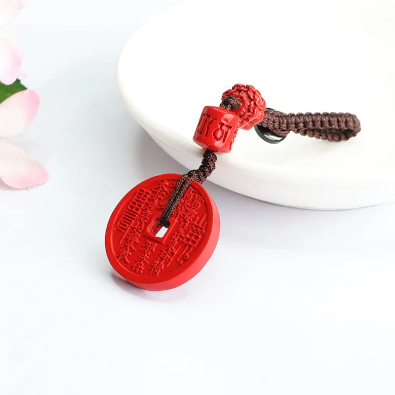 Genuine Goods Cinnabar Keychain Red Sand Mountain Ghost Money Mobile Phone Pendant Raw Ore Heart Sutra Ornament Men and Women