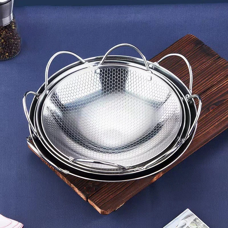 1pc Padella A Nido D'ape In Acciaio Inox Antiaderente Con Manico Resistente Ai Graffi Cottura Pasta Bistecca Porridge Ramen