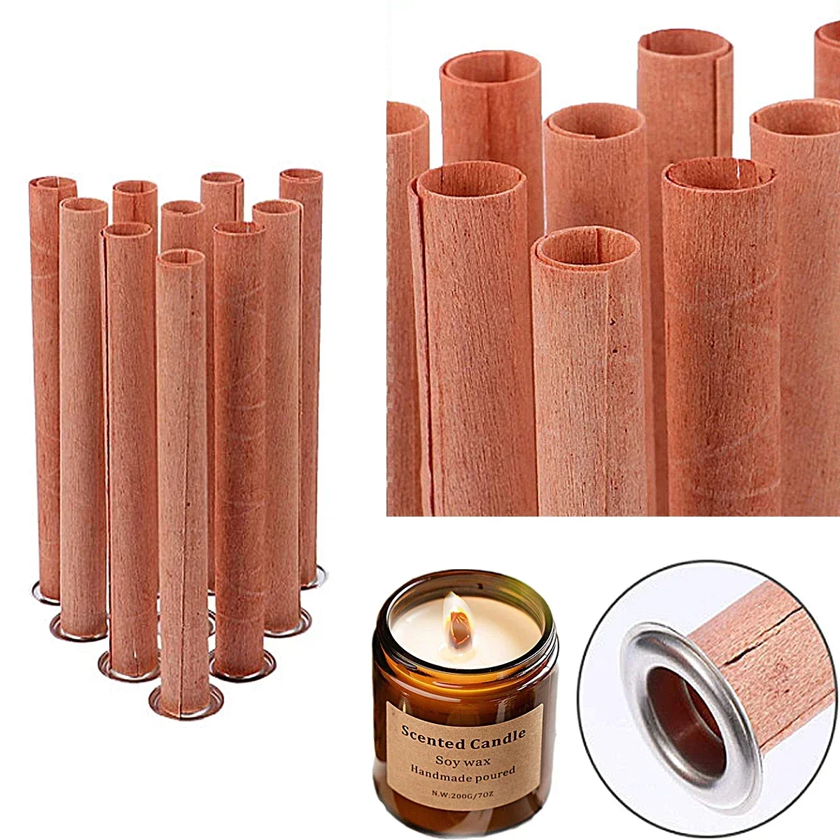 10 sztuk/zestaw rurowe drewniane knoty bezdymny naturalnie pusty cylinder drewniany rdzeń z wosku i podstawa DIY świeca prezent materiały do