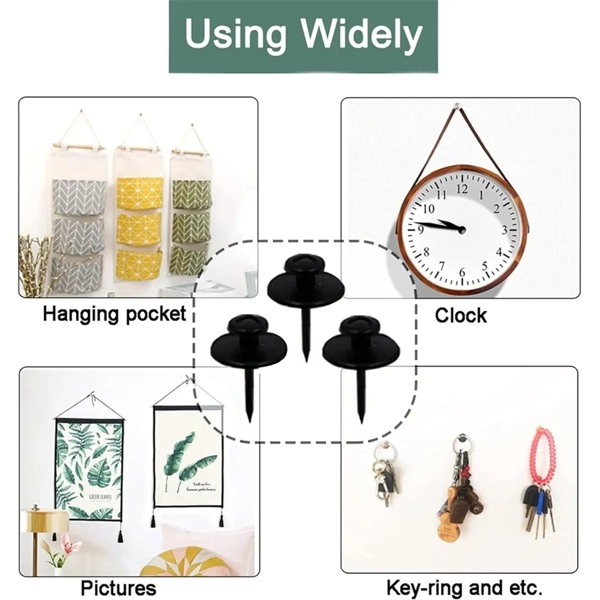 Promotion 50pcs Picture Hanging Hooks with Push Pins for Drywall Wood Board Photo Decoration, Photo Wall Hanging Nails