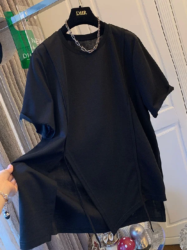

plus Size Women's T-Shirt Casual Loose Fit Short Sleeve Asymmetrical Slit Design Breathable Cotton Summer Top Big Version