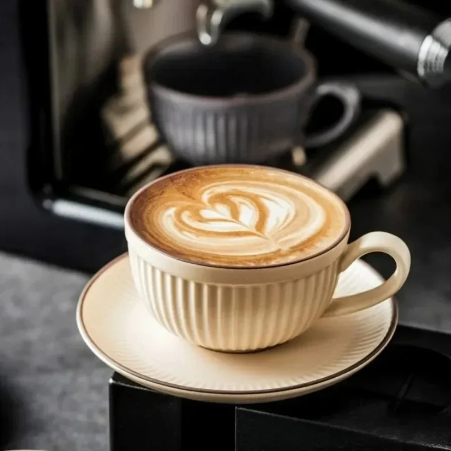 1 set, coffee cup and saucer, latte cup, unique olive green and lotus coffee cup-a creative coffee cup and saucer.