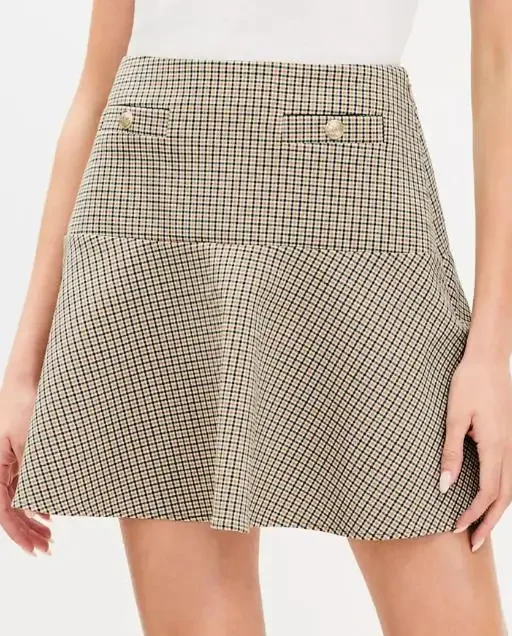 Women Sweet Skirts Autumn Temperament Commuting New High Waist Splicing A-Line Skirt Grid Fashion and Versatile Skirts