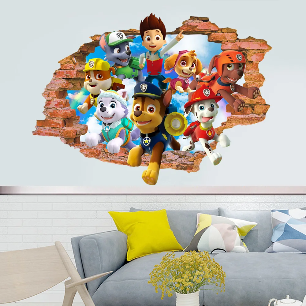 Hot sale Paw Patrol 3D wall Sticker Ryder Chase Marshall Rubble Skye Rocky Everest Zuma Tracker Apollo Robdog Children TOY Gift