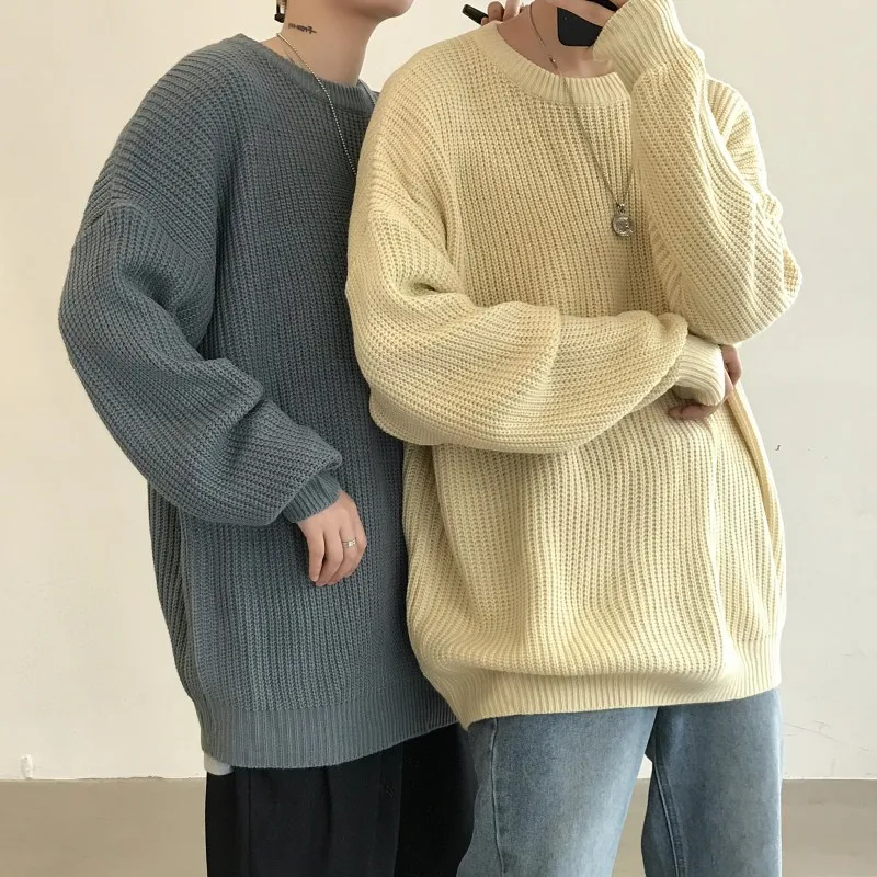

Retro Hong Kong Sle Men's Sweater Loose Fit round Ne Knitted Long Sve Casual Faion Urban Wear Winter Outerwear