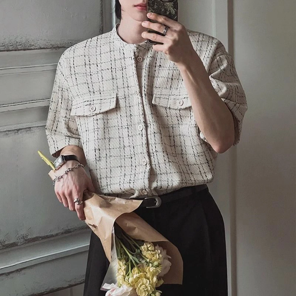 

2025 Summer New Men's Plaid Short-Sleeved Shirt Korean Retro Fashion Trend Loose Casual Breathable Unisex Niche Men's Tops