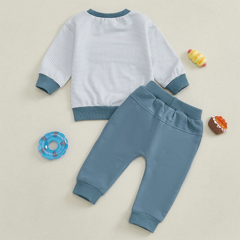 Boys Autumn Clothing Set with Striped Duck Embroidered Sweatshirt and Matching Pants for Toddlers 2-Piece Outfit