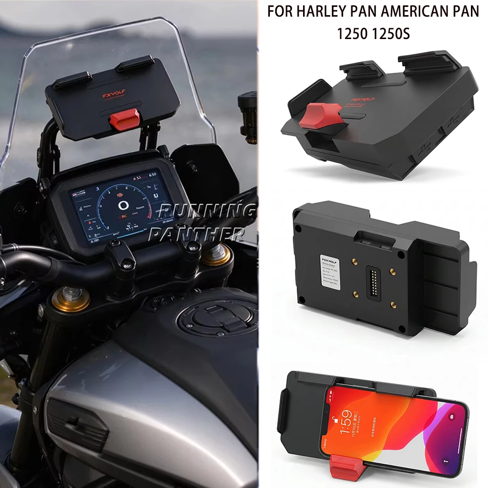 Three-Claw Anti-Shake Waterproof Phone Holder 15W Wireless+USB Charging Mount For Harley Pan America 1250 1250S