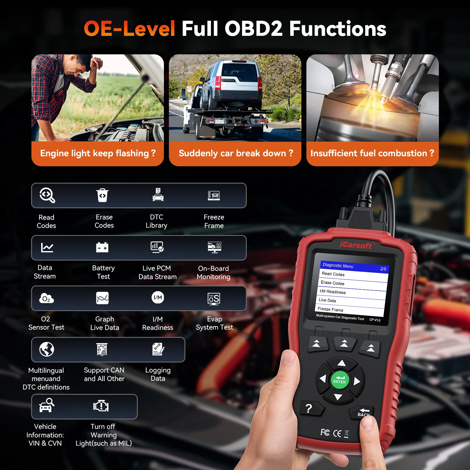 iCarsoft CP V1.0 OBD II Diagnostic Scanner Special for French & Italian Vehicles SRS ABS Scan Oil Reset SAS Reset Car Tool