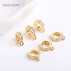 14K Gold Plated Inlaid Zircon Round Pendant Bail,Connector For Jewelry Making Brass Metal Pendant Bail DIY Handmade Crafts Parts