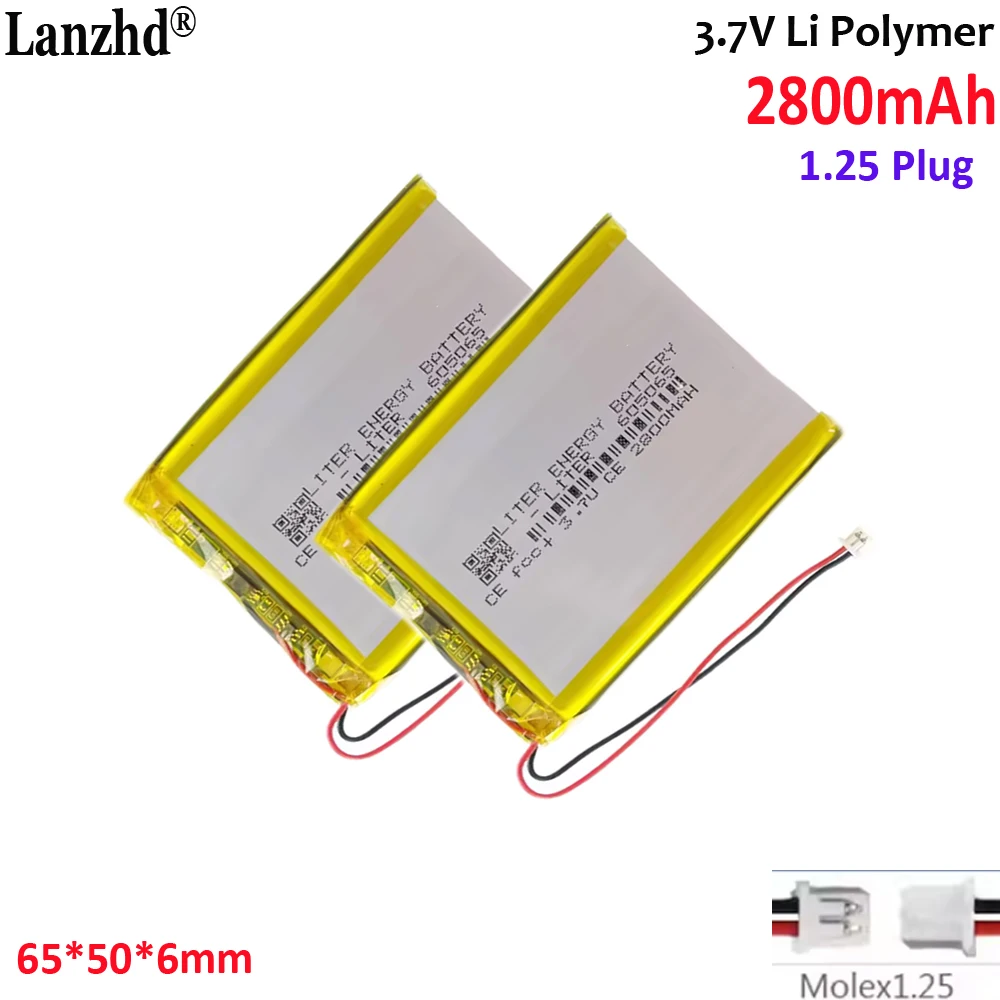 3.7 فولت بوليمر 605065 مع قابس 1.25 لـ RG35XX R36S Pda اللوحي المنتجات الرقمية أقراص الهواتف المحمولة وحدات تحكم الألعاب المحمولة