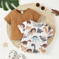 2PCS/bundle Summer Fashion Top Newborn Baby Boy Cute Dinosaur Short Sleeve Casual T-shirt Clothing for Toddler Boy 1-3Years