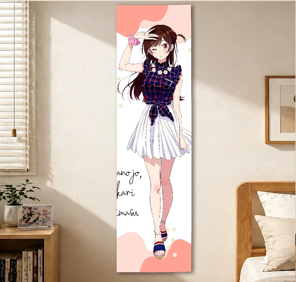 Rent-A-Girlfriend Chizuru Mizuhara Casual Outfit Tapestry, Pink White Anime Long Vertical Wall Hanging for Otaku Bedroom Decor