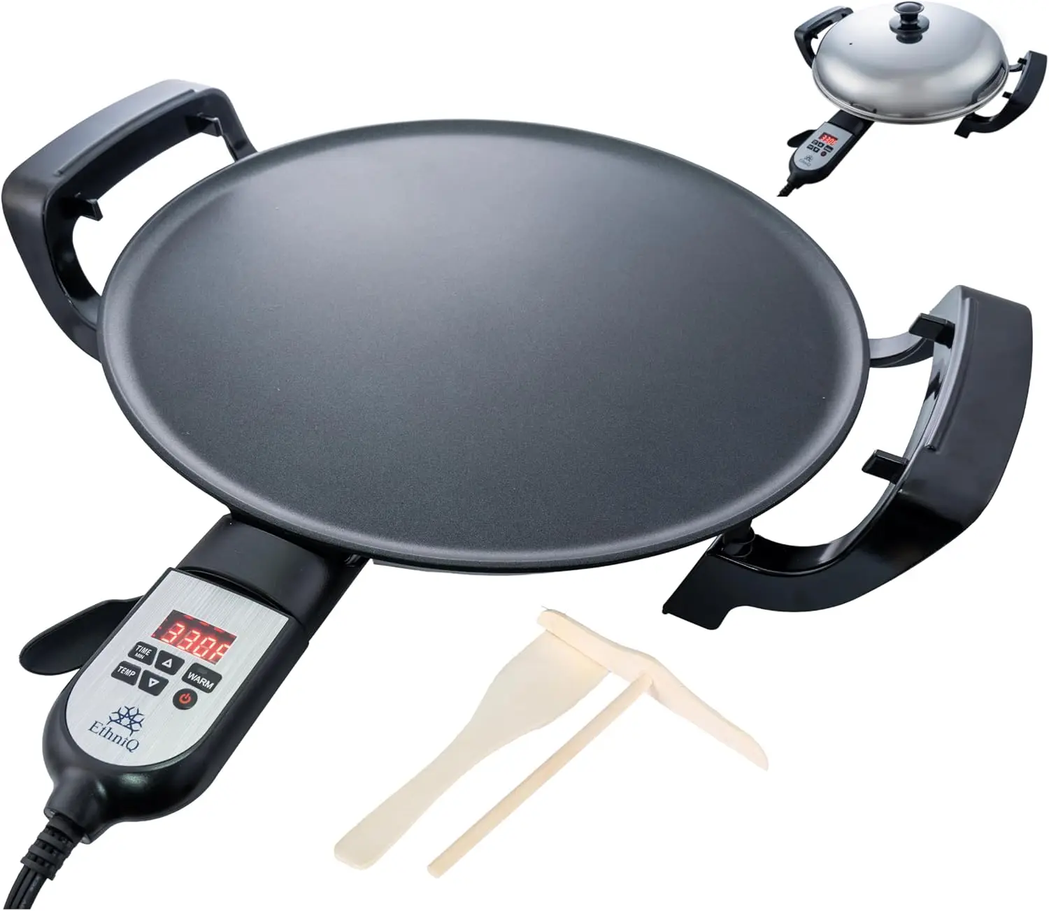 16 Inch Electric Griddle Ethiopian Injero Somalian Anjero Crepe Lefse Mogogo Mitad Pancake Teff Maker Adjustable Digital Heat Co