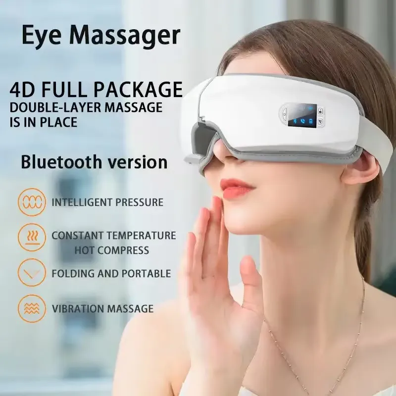 Steam Eye Massager 4D Smart Airbag Vibration Bluetooth Eye Care Device For Relaxation Compress Eye Heat Massage Sleep Aid Mask