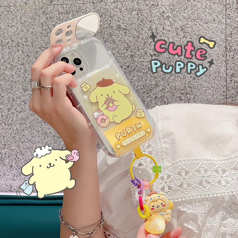 Sanrio Hallo Kitty Kuromi Melodie Cinna moroll mit Ornamenten Make-up Spiegel Handy hülle für iPhone 11 12 13 14 15 pro xs xr max