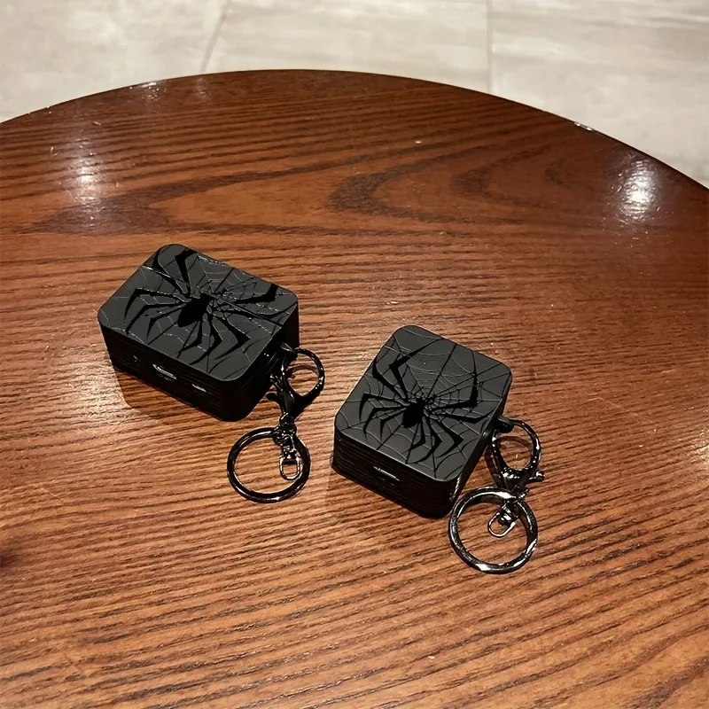 

Black Spider Web Case for Apple for Airpods 1/2, 3, 4, Pro/Pro2 Wireless Bluetooth Earphone Cover Anti-Drop Design with Keychain