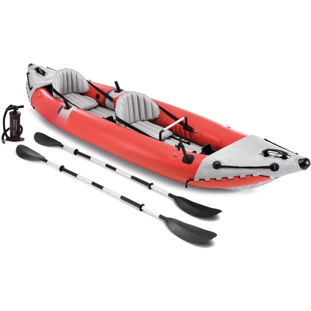 NEW 2-Person Inflatable Kayak Set: Includes Deluxe 86in Kayak Paddles&High-Output Pump–SuperTough PVC–400lb Weight Capacity