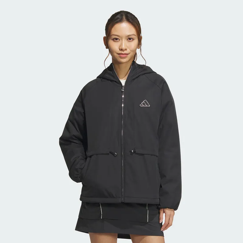 

Adidas Women's Black Hooded Jacket, Lightweight Padded, Adjustable Waist, for Outdoor & Casual