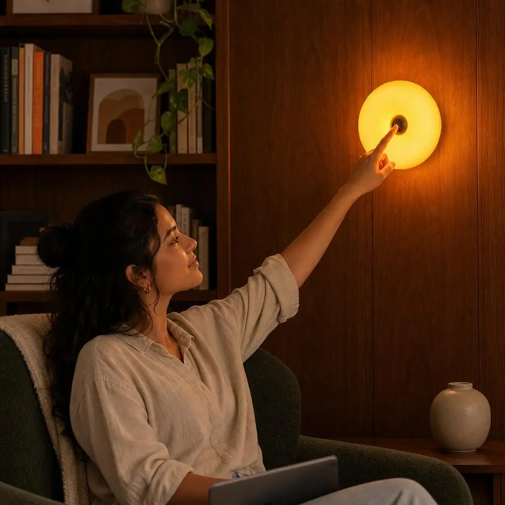 Touch Smart Three-Tone Light Retro Donut LED Night Lamp Dimmable Rechargeable Wall and Table Dual Use Bedroom Decor Lamp