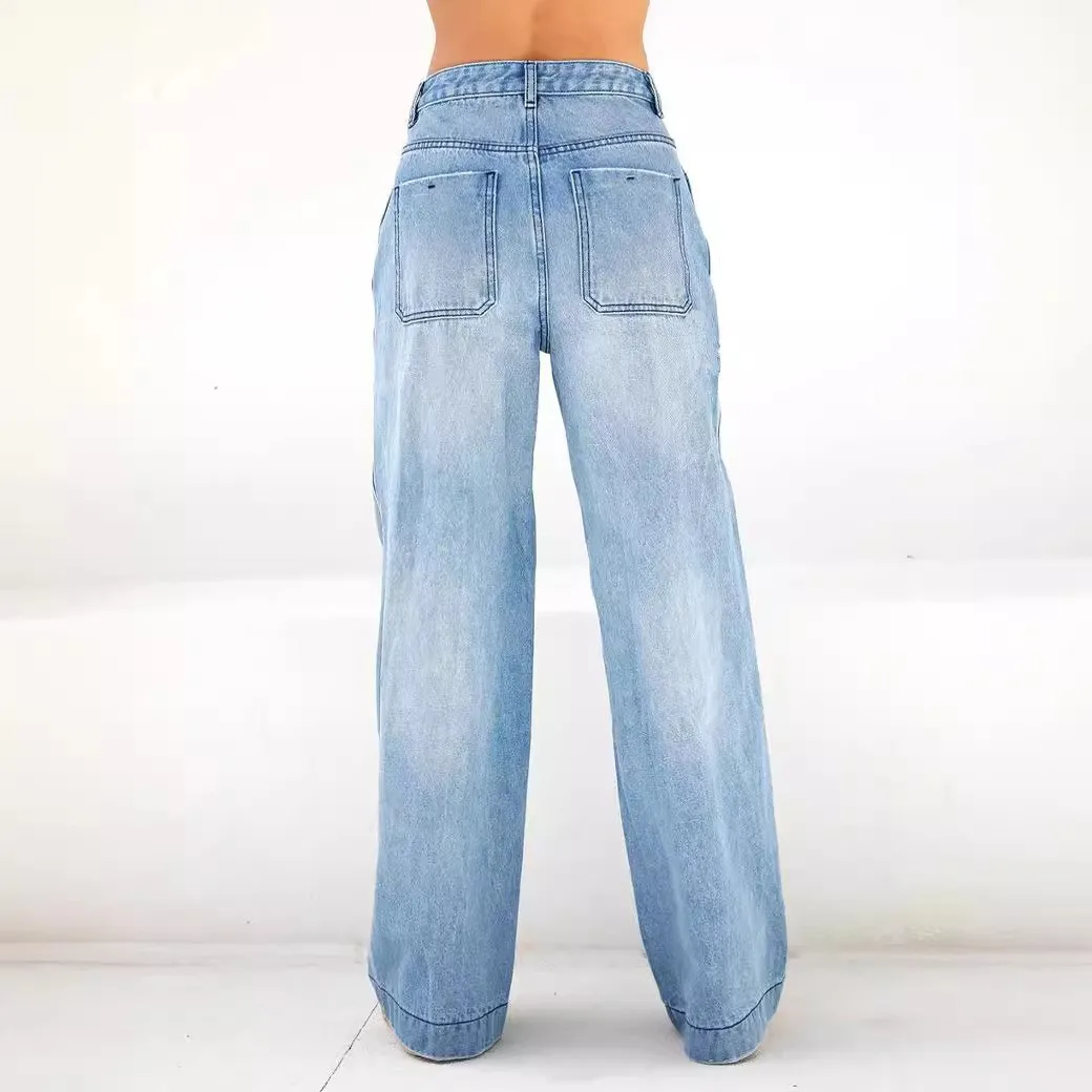 High Waist Wide Leg Jeans Western Style with Loose Fit Full Length Streetwear Flared Style Urban Streetwear Women Jeans Pants