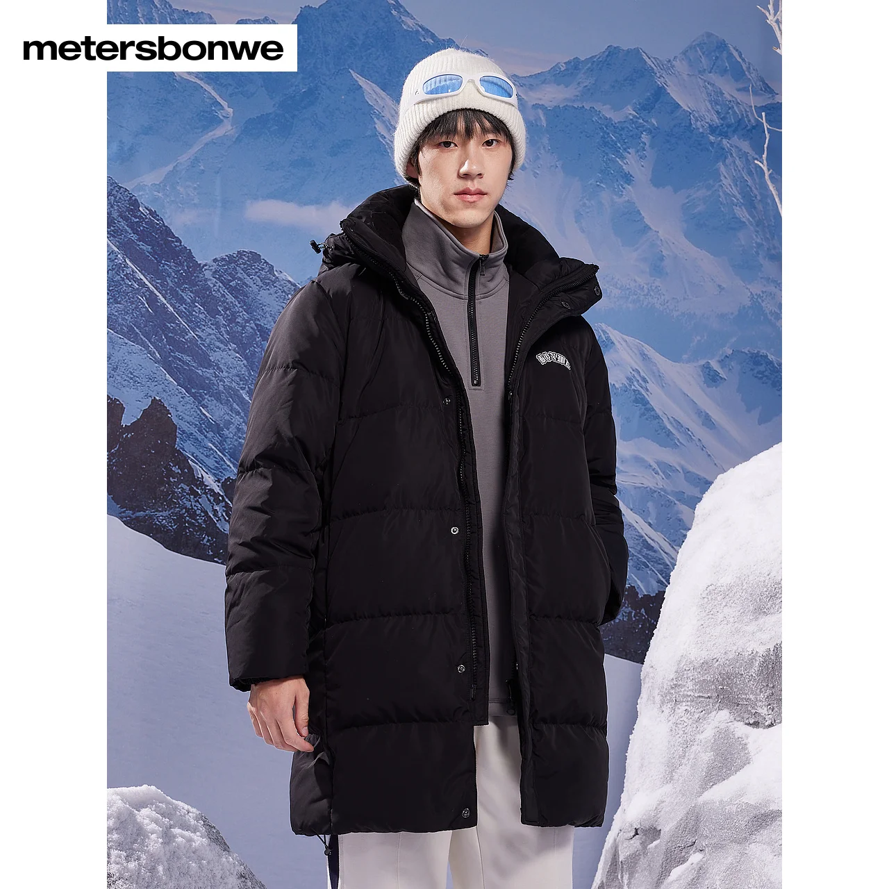 Metersbonwe-Jaqueta comprida masculina com capuz, casaco grosso básico de inverno, jaquetas quentes, tops soltos casuais, moda masculina, novo, 2023