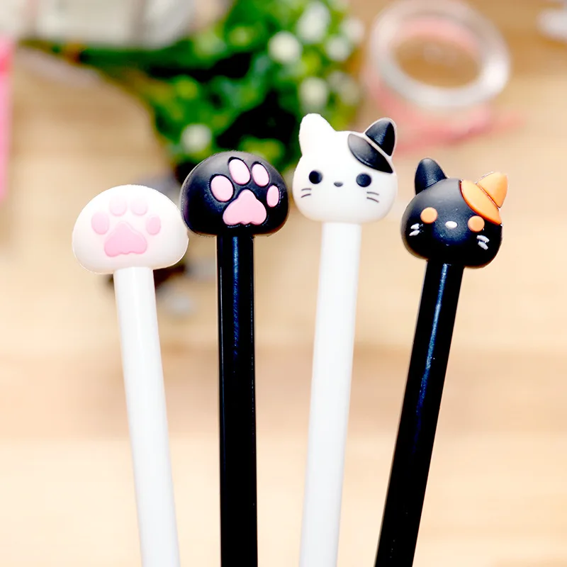 4 Pcs Lytwtw\'s Cartoon Cat Claw Paw Kawaii Cute School Supply Office Stationery Gel Pen Handles Creative sweet black cat lovely