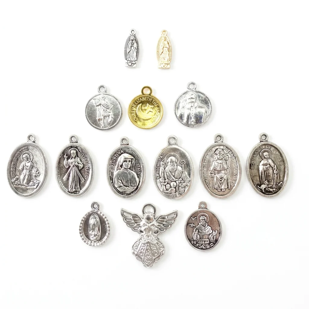 10Pcs Catholic Patron Saint Medals Charms Virgin Mary Guardian Angel for DIY Rosary Jewelry