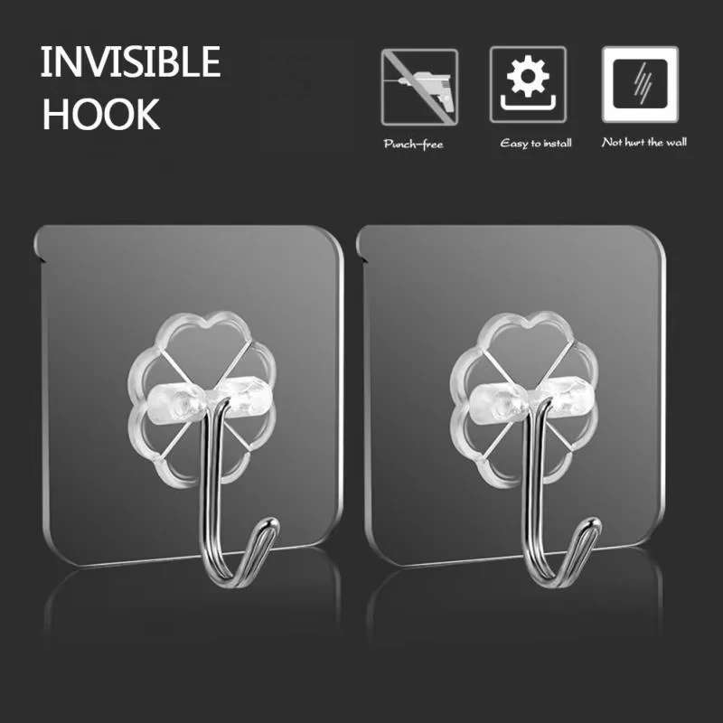 10/20 PCS Transparent Stainless Steel Self-Adhesive Hooks Bathroom Towel Clothes Storage Sticker Hooks Key Hangers Storage