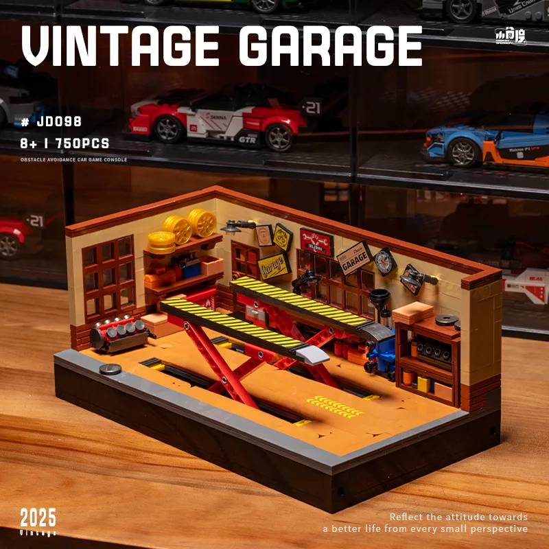 3D Puzzle Handmade Assembly Model Toys, Simulation Vintage Car Repair Shop, Adjustable Height Model Ornaments, Gift, XT113